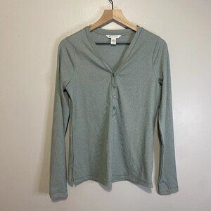 Athleta Uptempo Ribbed Henley Top Size Medium Minimalistic Lightweight Aqua